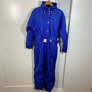 Marker Ski Suit One Piece Snowsuit Snow Bib Apres Vtg Womens size 10 cobalt blue